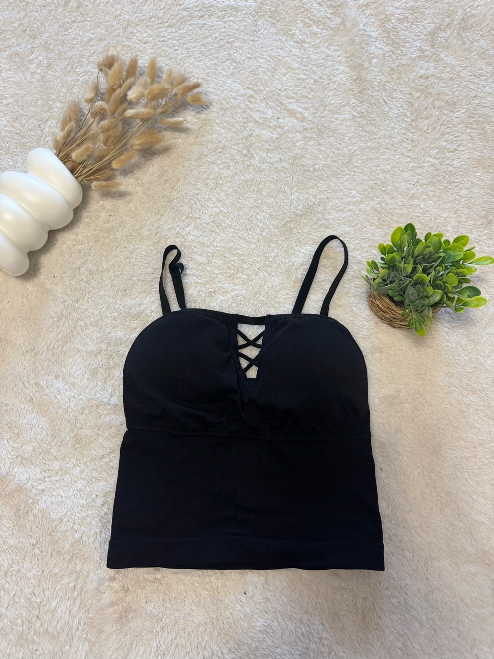 NEW Black Lace-Up Longline Sports Bra Top